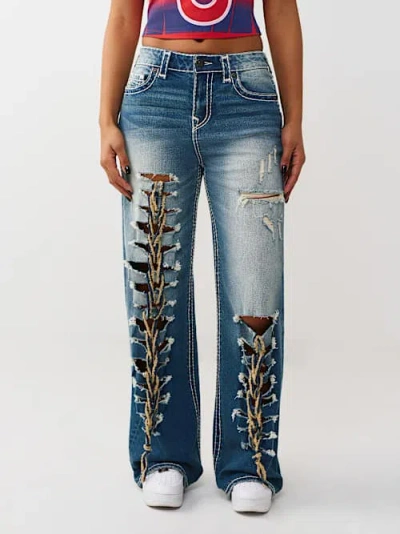 True Religion Women's Bobbi Mid Rise Super T Baggy Jean In Blue