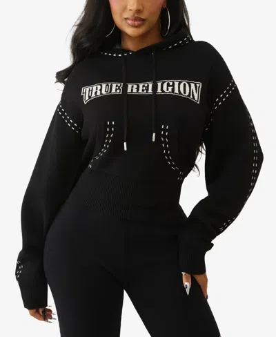 True Religion Women's Branded Pullover Hoodie In Black