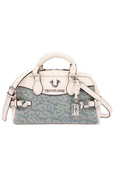True Religion Women's Brooks Leopard Denim Belted Satchel Bag In Cream In White