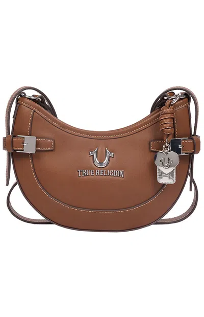 True Religion Women's Brown Blake Smooth Belted Hobo Bag