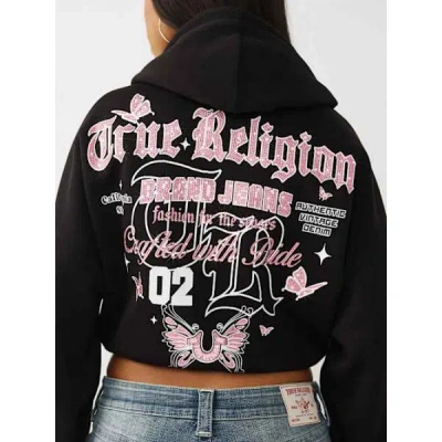 True Religion Women's Bubble Hem Pullover Hoodie In Black