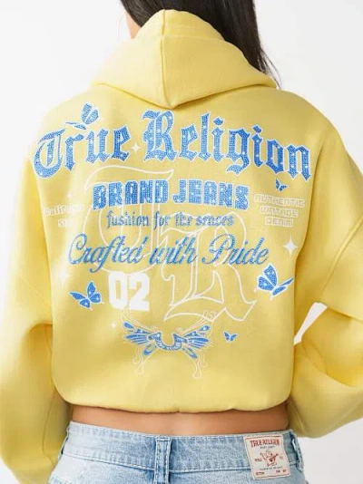 True Religion Women's Bubble Hem Pullover Hoodie In Yellow