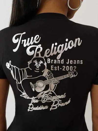 True Religion Women's Buddha Metallic Crew T-shirt In Black