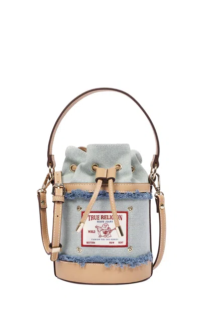 True Religion Women's Buddha Patch Frayed Denim Bucket Bag In Denim Blue