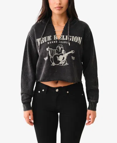 True Religion Women's Buddha Pullover Chain Hoodie In Jet Black