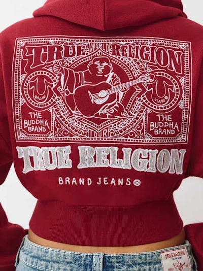 True Religion Women's Buddha Ruched Sleeve Zip Hoodie In Red