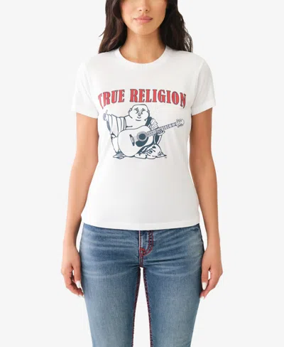 True Religion Women's Buddha Slim Crew Neck Top In White