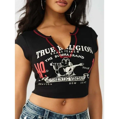 True Religion Women's Buddha V-notch Baby T-shirt In Black