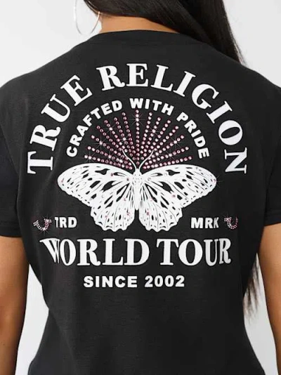 True Religion Women's Butterfly Logo V-neck T-shirt In Black