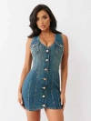 True Religion Women's Button Front Denim Mini Dress In Blue