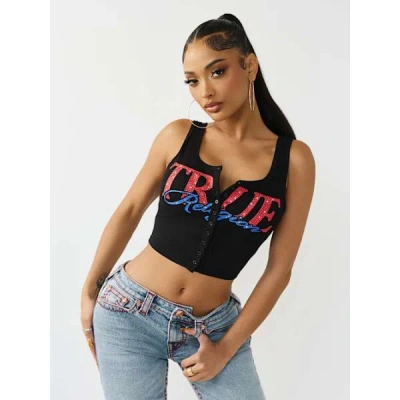 True Religion Women's Button-up Ribbed Tank Top In Black