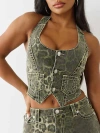 True Religion Women's Camo Leopard Big T Halter Top In Green