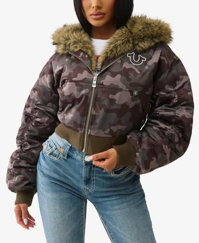 True Religion Women's Camo Relaxed Girlfriend Jacket In Brown