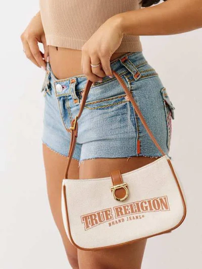 True Religion Women's Canvas Logo Shoulder Bag