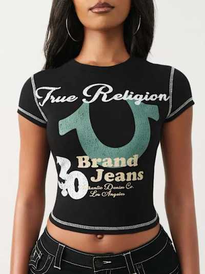 True Religion Women's Cap Sleeve Baby T-shirt In Black