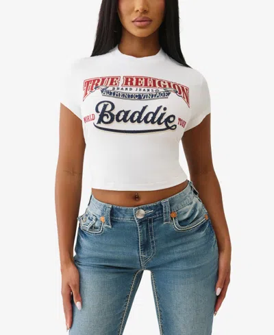 True Religion Women's Cap Sleeve Baddie Baby T-shirt In White