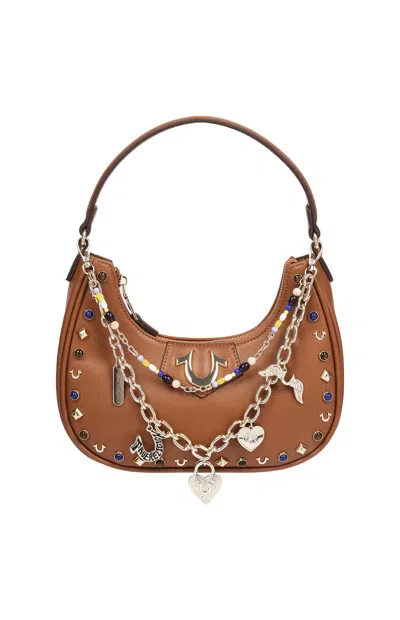 True Religion Women's Chain & Studs Faux Leather Hobo Bag In Cognac In Brown