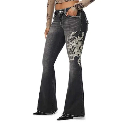 True Religion Women's Charlie Mid Rise Snake Big T Flap Vintage Flare Jean In Black