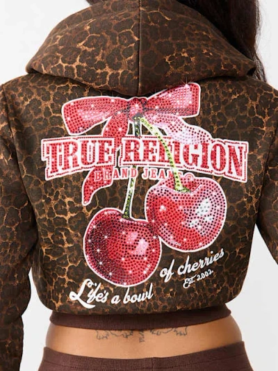 True Religion Women's Cherry Leopard Shrunken Hoodie In Multi