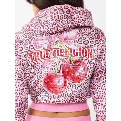 True Religion Women's Cherry Leopard Shrunken Zip Hoodie In Brown