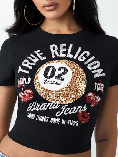 True Religion Women's Cherry Pool Ball Baby T-shirt In Black