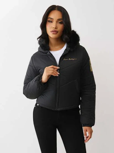 True Religion Women's Chevron Quilted Puffer Jacket In Black
