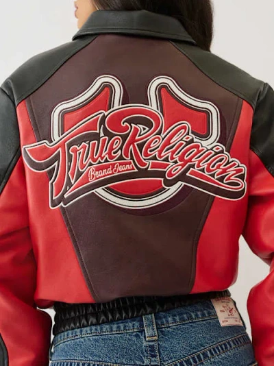 True Religion Women's Color Blocked Varsity Jacket In Red
