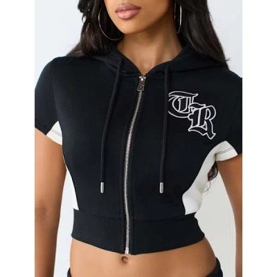 True Religion Women's Color Paneled Zip Hooded Shirt In Black