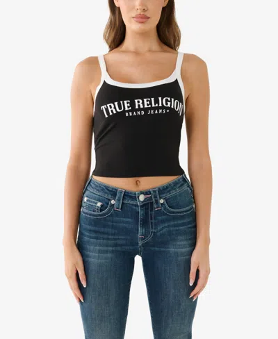 True Religion Women's Contrast Band Ribbed Baby Tank In Black