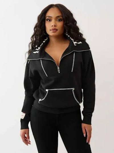 True Religion Women's Contrast Half Zip Pullover In Black