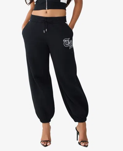 True Religion Women's Contrast Paneled Baggy Joggers In Jet Black