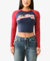 True Religion Women's Contrast Raglan T-shirt In Dress Blue,red Dahlia