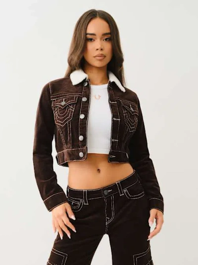 True Religion Women's Corduroy Big T Crop Jacket In Black