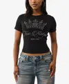 True Religion Women's Crew Neck Crystal Baby T-shirt In Black