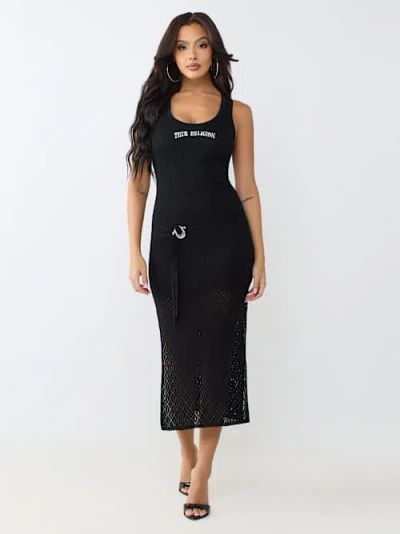 True Religion Women's Crochet Cut-out Midi Dress In Black