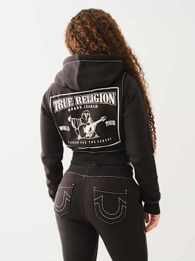True Religion Women's Crop Big T Zip Hoodie In Black