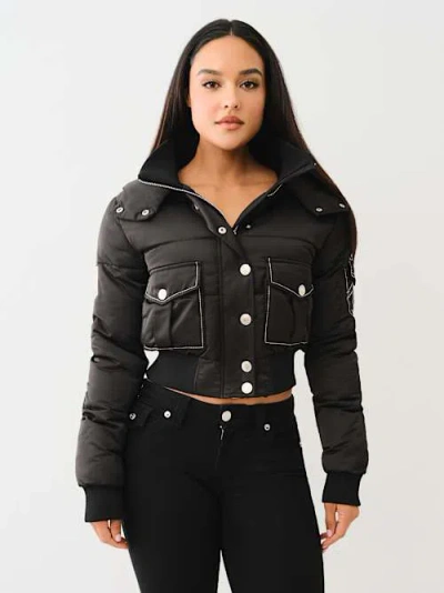 True Religion Women's Crop Hooded Puffer Jacket