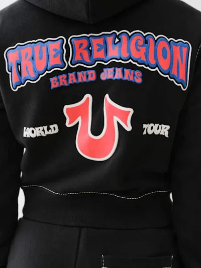 True Religion Women's Cropped Big T Zip Hoodie
