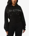 True Religion Rhinestone Logo Crop Hoodie In Black