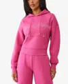 True Religion Rhinestone Logo Crop Hoodie In Pink