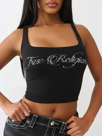 True Religion Women's Cropped Strappy Ribbed Tank Top In Black