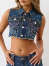 True Religion Women's Cropped Super T Denim Vest In Blue