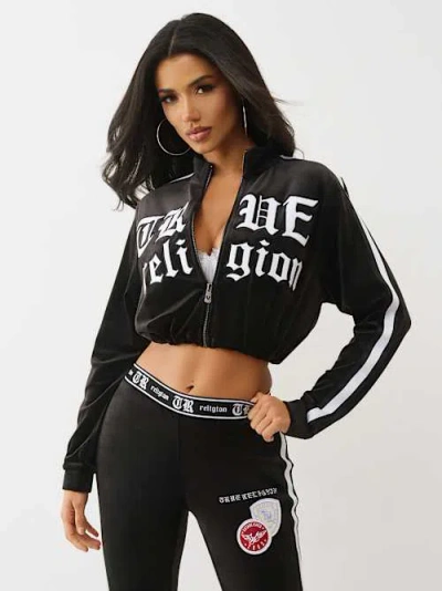 True Religion Women's Cropped Velour Track Jacket In Black