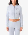 True Religion Women's Crystal Arch Logo Shrunken Zip Hoodie Sweatshirt In Zen Blue