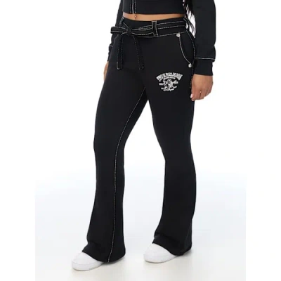 True Religion Women's Crystal Big T Front Tie Bootcut Sweatpant In Black