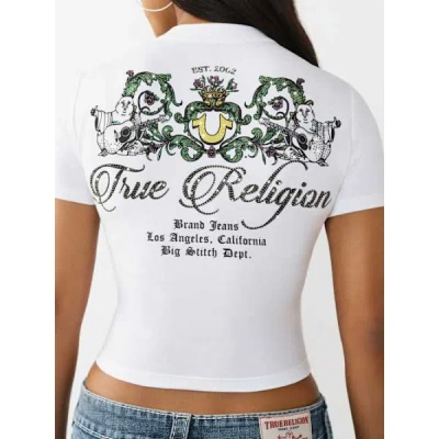 True Religion Women's Crystal Buddha Baby T-shirt In White