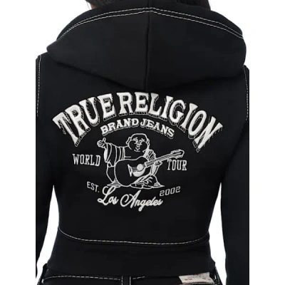 True Religion Women's Crystal Buddha Big T Shrunken Zip Hoodie In Black