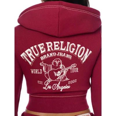 True Religion Women's Crystal Buddha Big T Shrunken Zip Hoodie In Red