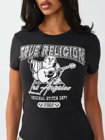 True Religion Women's Crystal Buddha Crewneck T-shirt In Black