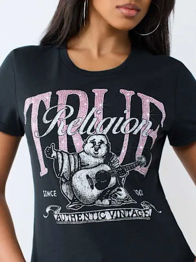 True Religion Women's Crystal Buddha Crewneck T-shirt In Black